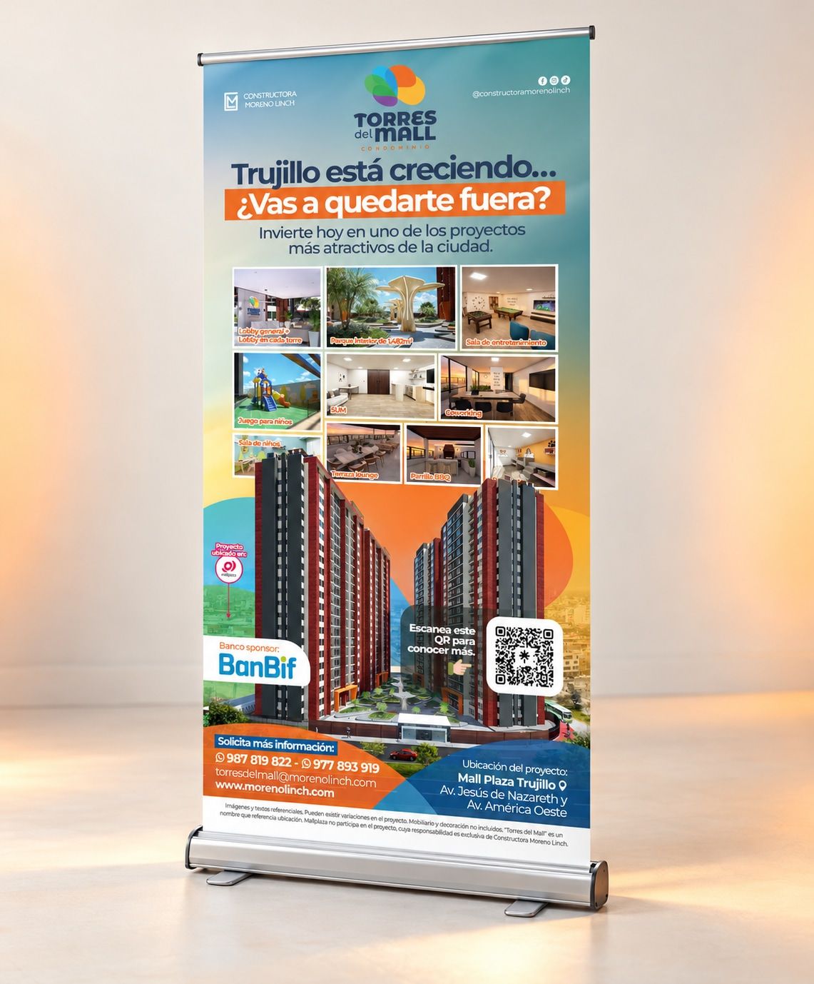 Roll screen de Torres del Mall para presentación comercial