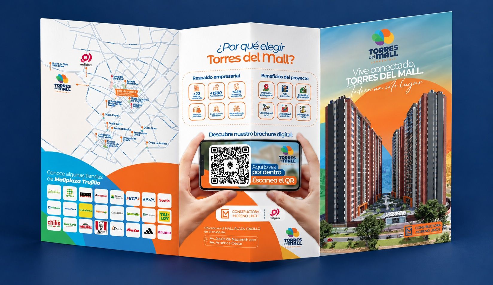 Tríptico informativo de Torres del Mall