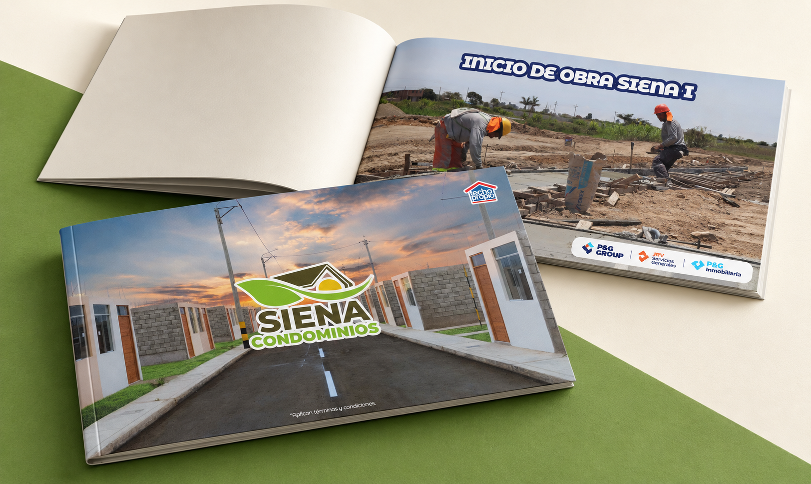 Folleto de Siena Condominios con portada y fotografías de obra