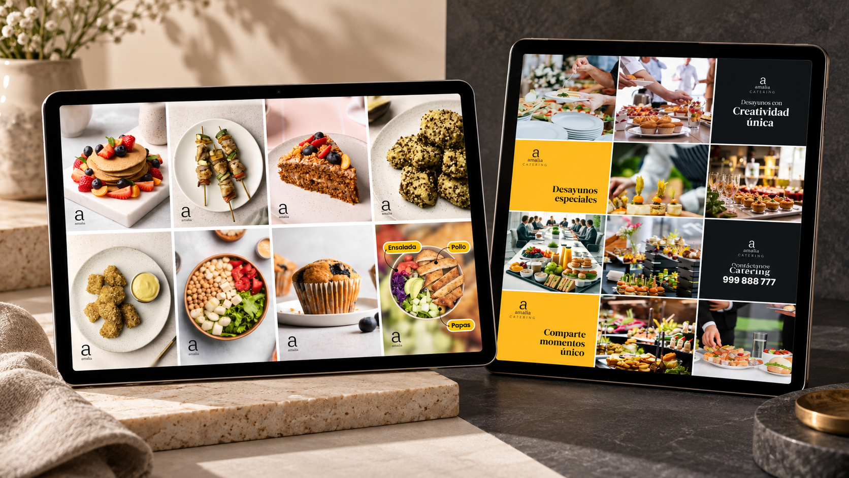 Portfolio de contenidos de Amalia en dos tabletas