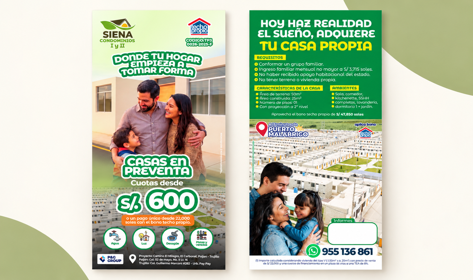 Díptico promocional de Siena Condominios por ambas caras