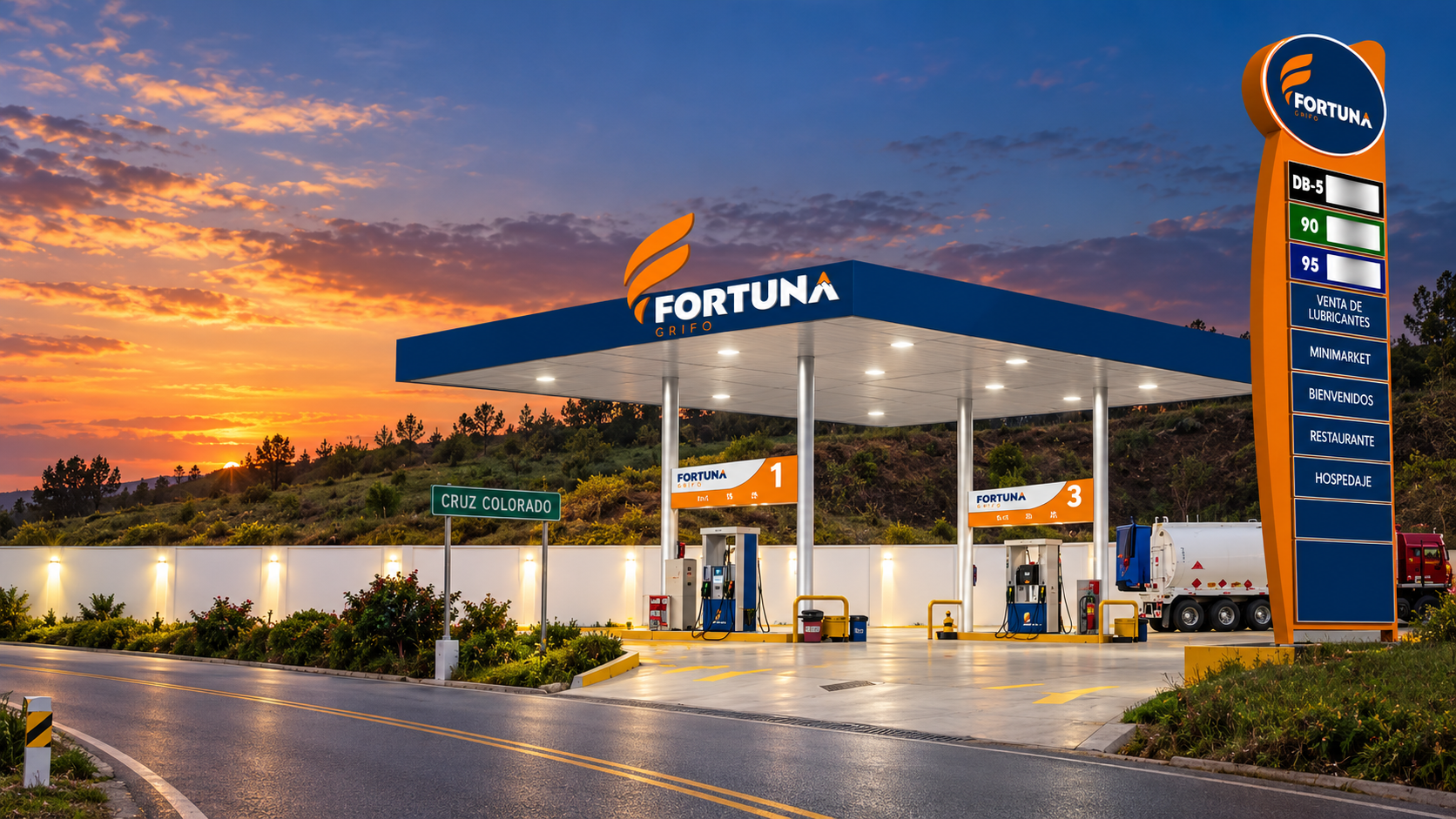 Estación Grifo Fortuna al atardecer