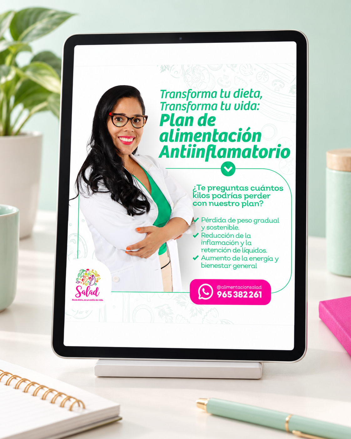 Tablet elegante con campaña de SALAD