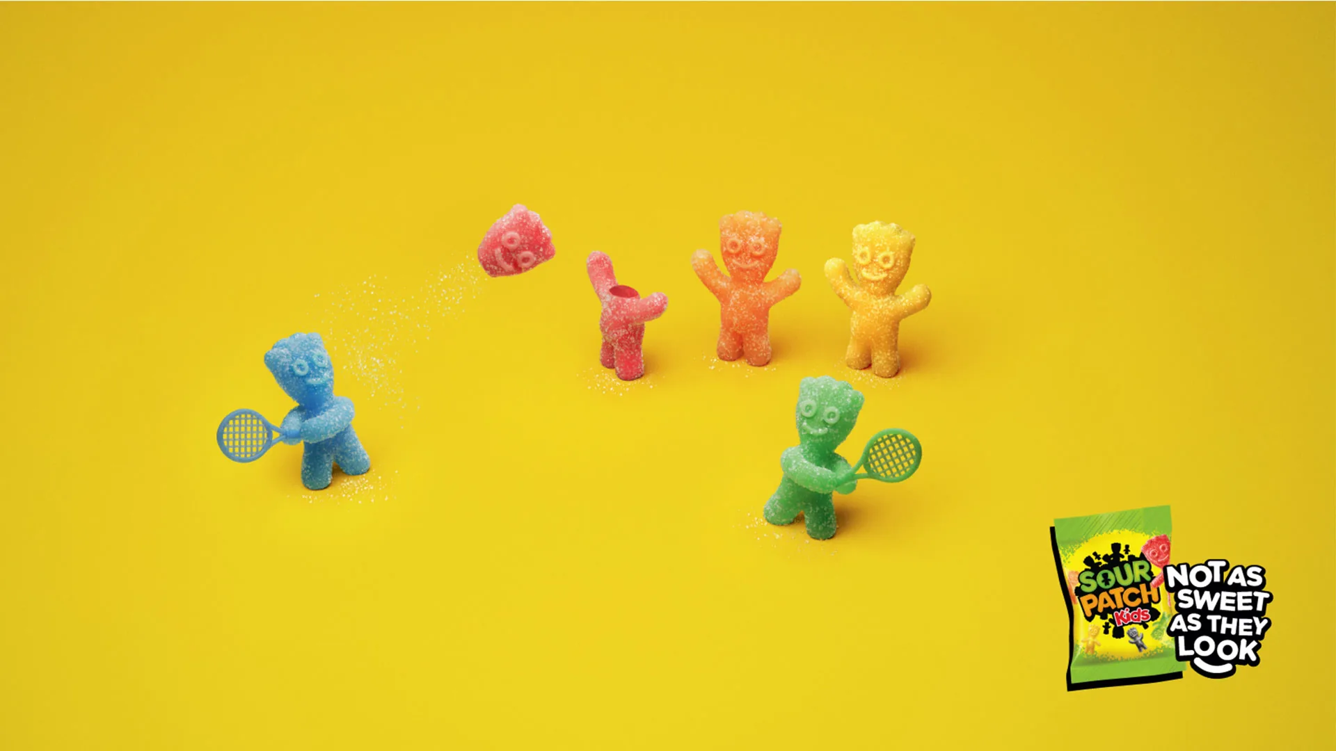 Pieza gráfica con personajes jugando tenis