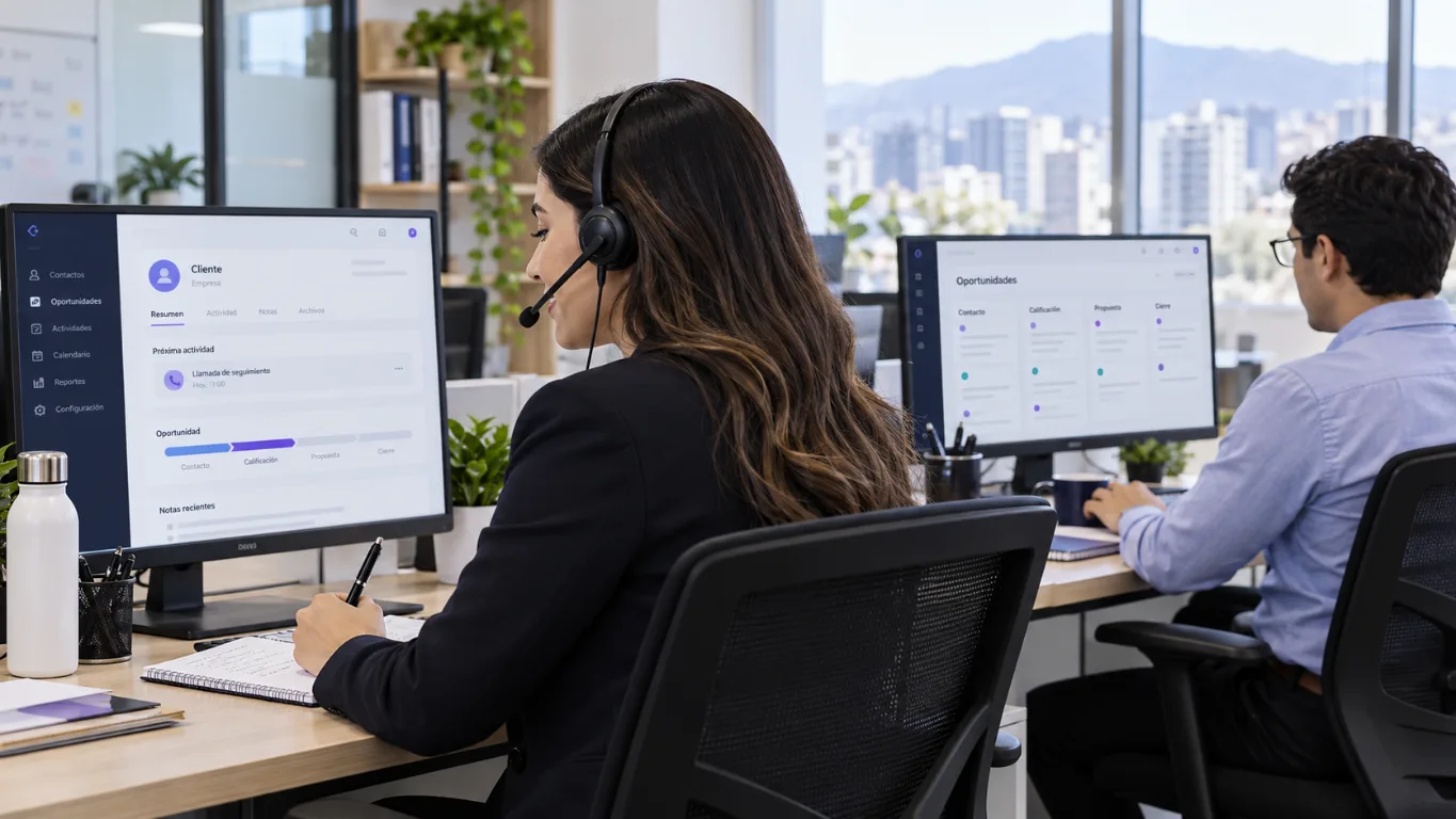 Gestión comercial cercana en oficina moderna